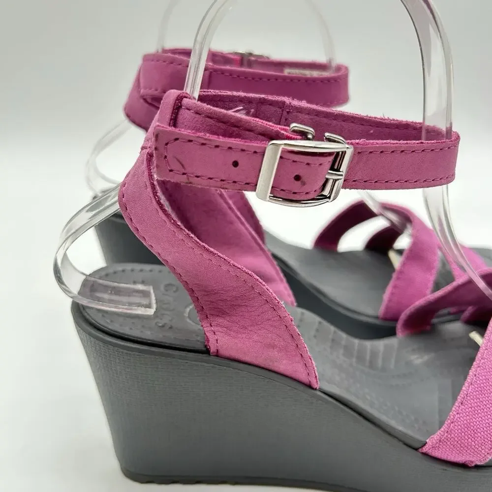Crocs Leigh Wedge Womens 8 Sandal Wild Orchid Purple Gray Comfort Heels